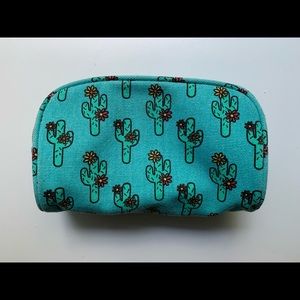 Teal Cactus Print Makeup Bag